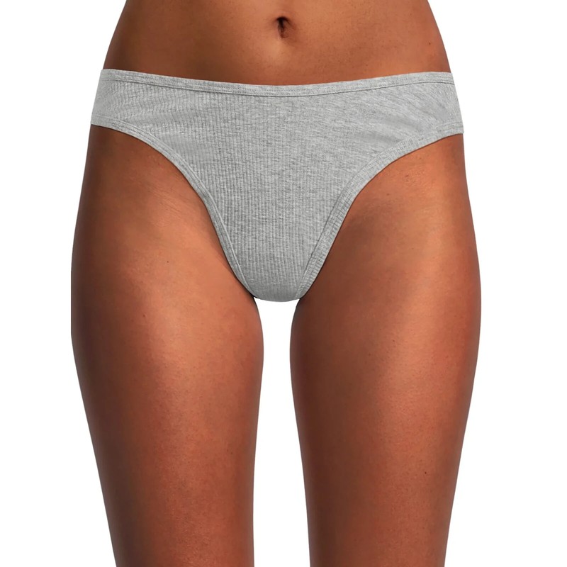 No Boundaries Women's Cotton Rib Thong Panties Size LARGE Heather Gray New
