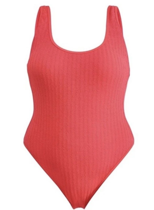 No Boundaries Women's Herringbone Crinkle One Piece Swimsuit Coral XS (0-2) NEW
