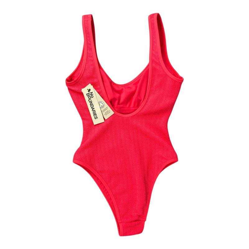 No Boundaries Women's Herringbone Crinkle One Piece Swimsuit Coral XS (0-2) NEW