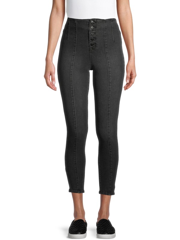 Nobo/no Boundaries High Rise Crop SKINNY Black Denim Capri Front Seam 9