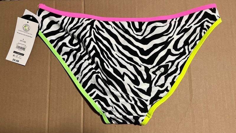 NOBO No Boundaries Women’s Jr. Zebra Print Swimsuit Bikini Bottom Size L NEW WT