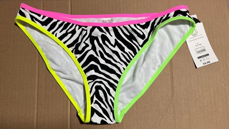 NOBO No Boundaries Women’s Jr. Zebra Print Swimsuit Bikini Bottom Size L NEW WT