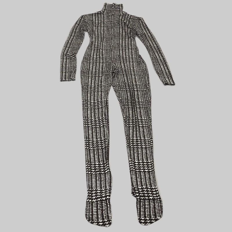 NORMA KAMALI Sleeve Open Back Catsuit Footsie Women's Sz S/36 Chocolate Plaid