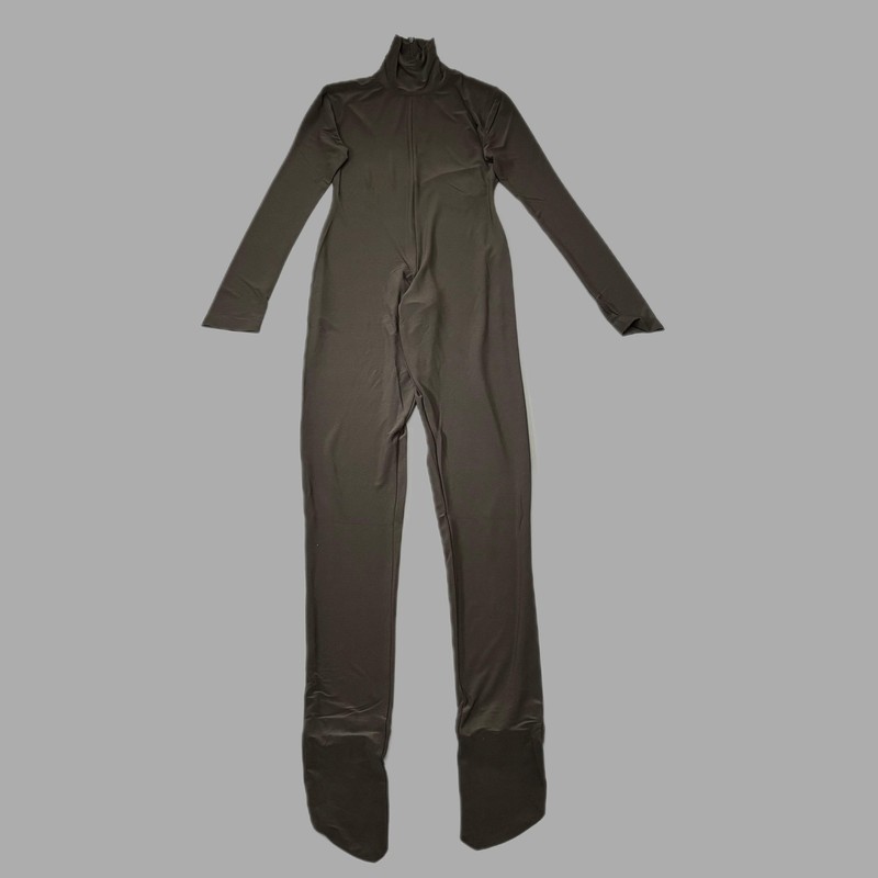 NORMA KAMALI Slim Fit Turtleneck Catsuit w/ Footsie Women's Sz S/36 Chocolate