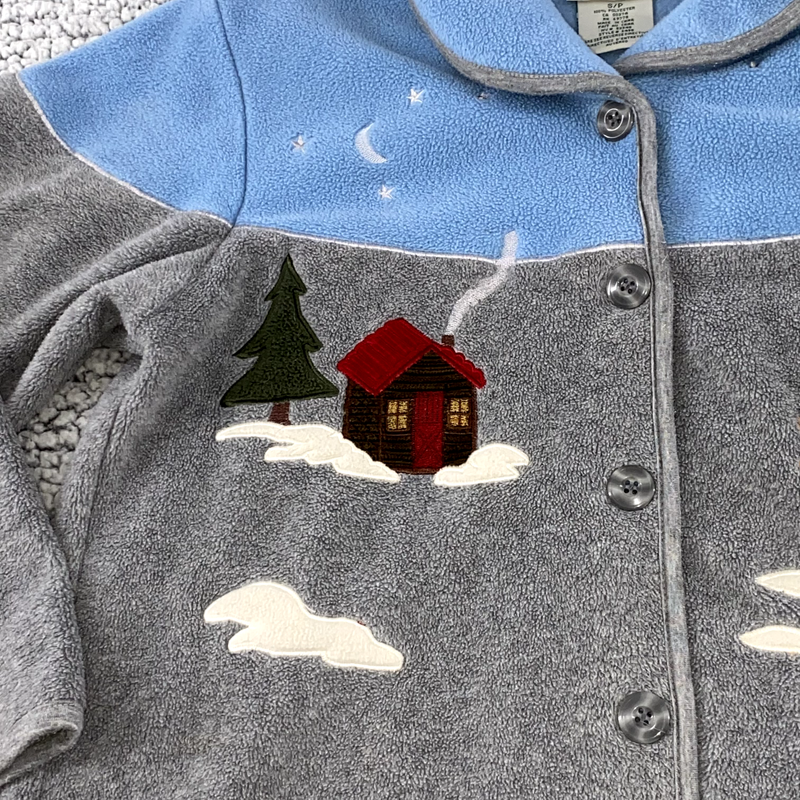 Northern Reflections Winter Lake Fleece Jacket Size S Nature Cabin Deer Trees