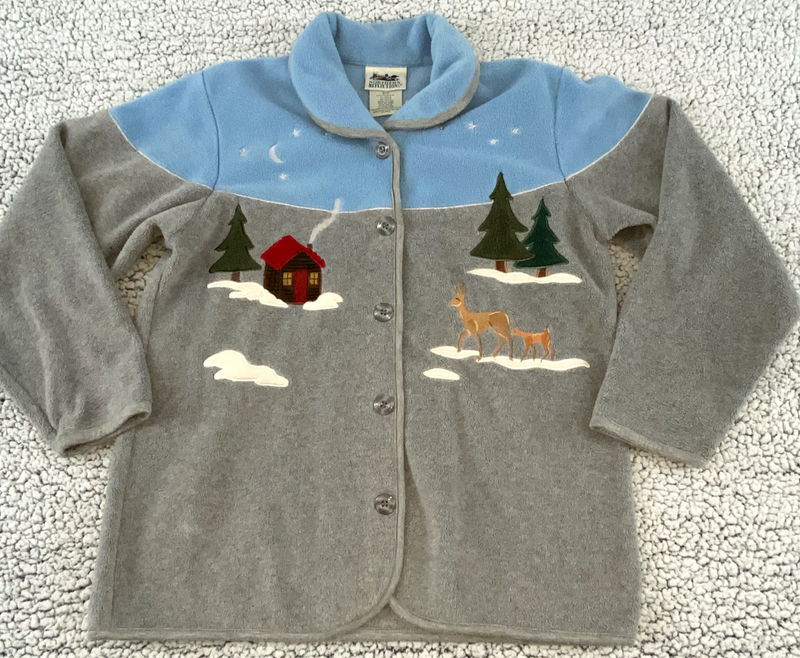 Northern Reflections Winter Lake Fleece Jacket Size S Nature Cabin Deer Trees