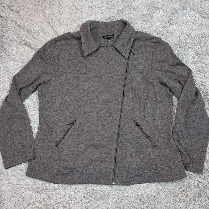 Notations Jacket Womens XL Gray Asymmetrical Zip Up Pockets Preppy Casual Comfy