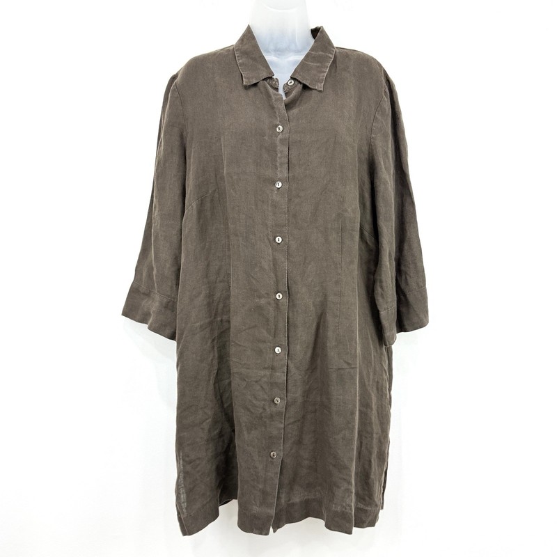 Nuthatch Dress Women's XL Brown 100% Linen Button Up Lagenlook Minimal