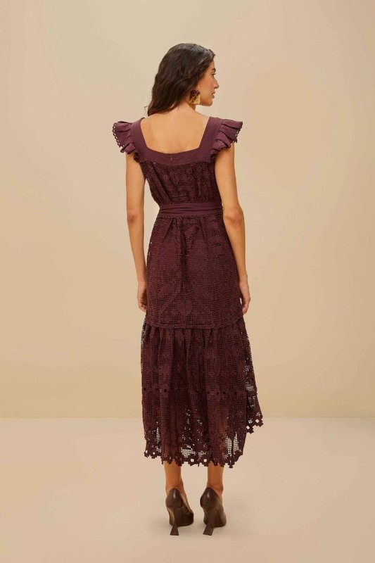 NW AUTH FARM RIO Brown Pineapple Guipure Midi Dress Sz LARGE L FREE SHIP