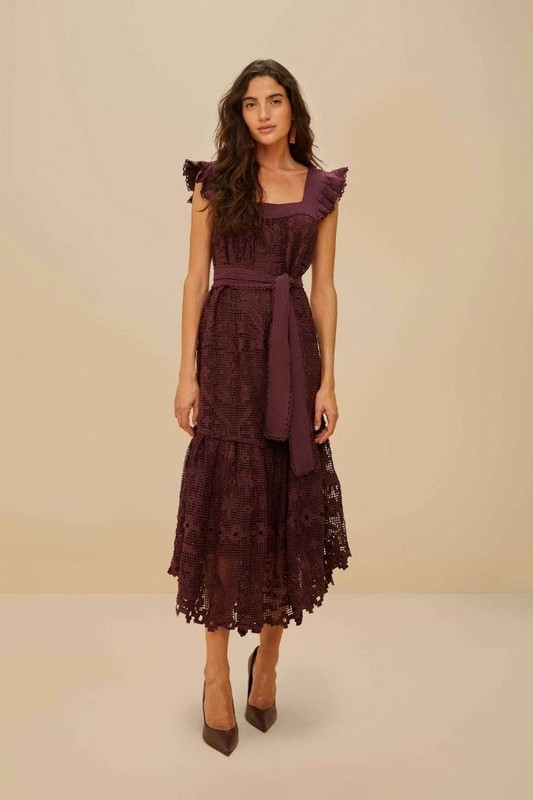 NW AUTH FARM RIO Brown Pineapple Guipure Midi Dress Sz LARGE L FREE SHIP