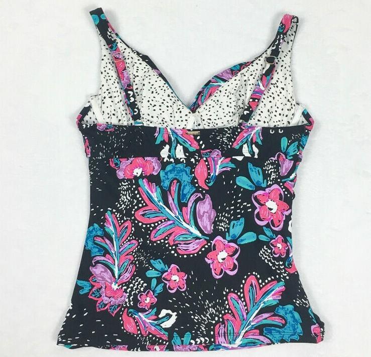NWOT Anne Cole Swimsuit Tankini Top Floral Underwire Black Pink Teal