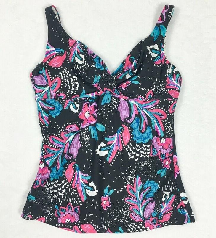 NWOT Anne Cole Swimsuit Tankini Top Floral Underwire Black Pink Teal