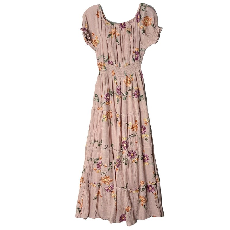 Nwot Anthropologie Kindred Sz PL Embroidered Tiered Boho Maxi Dress Lined Spring