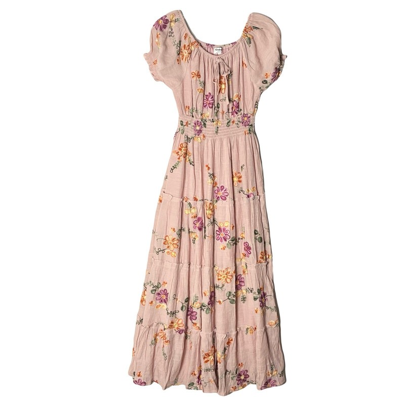 Nwot Anthropologie Kindred Sz PL Embroidered Tiered Boho Maxi Dress Lined Spring