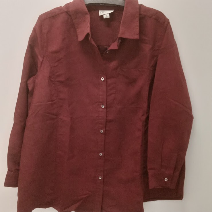 NWOT Catherines Wine Long Sleeve Button Up Polyester Top Size 0X