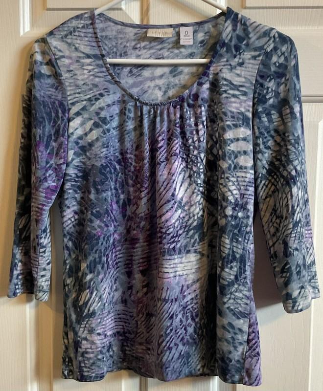 NWOT Chicos 3/4 Sleeve Scoop Neck Multicolor Pullover Knit Top Size 0 - Small