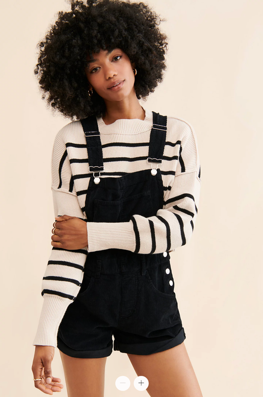 NWOT Free People Ziggy Corduroy Shortalls Overalls Black One Piece ~ S