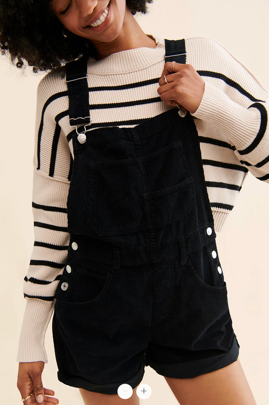 NWOT Free People Ziggy Corduroy Shortalls Overalls Black One Piece ~ S
