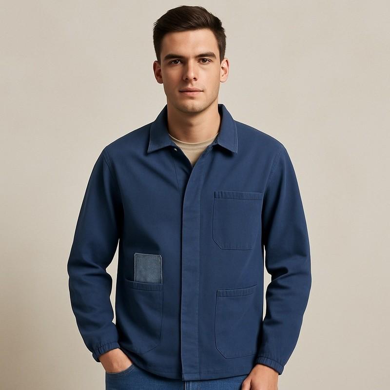 NWOT French Work Jacket Blue Cotton Chore Coat Utility Workwear Style Size Small