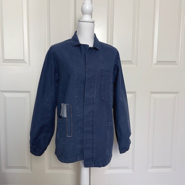 NWOT French Work Jacket Blue Cotton Chore Coat Utility Workwear Style Size Small
