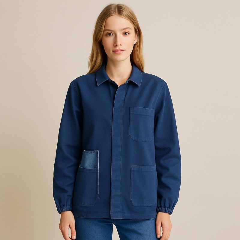 NWOT French Work Jacket Blue Cotton Chore Coat Utility Workwear Style Size Small