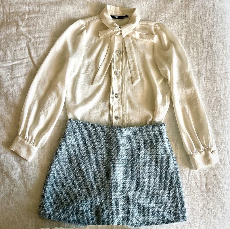 NWOT Zara Old Money Coquette Bow Pearl Button Long Sleeve Shirt Top Blouse XS