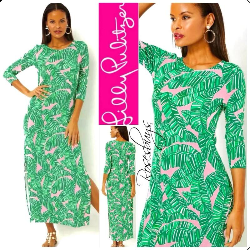 NWT $228 Lilly Pulitzer Morgann Maxi XL Let’s Go Bananas Conch Shell Pink + BAG