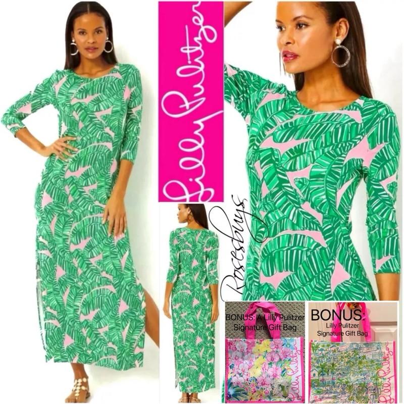 NWT $228 Lilly Pulitzer Morgann Maxi XL Let’s Go Bananas Conch Shell Pink + BAG