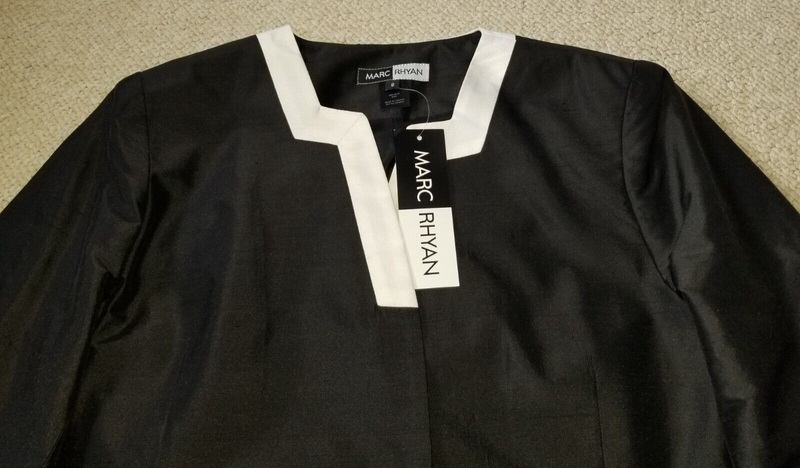 NWT $229 Womens Jacket-MARC RHYAN-black/white 100% Silk "Art Deco" Lined-8