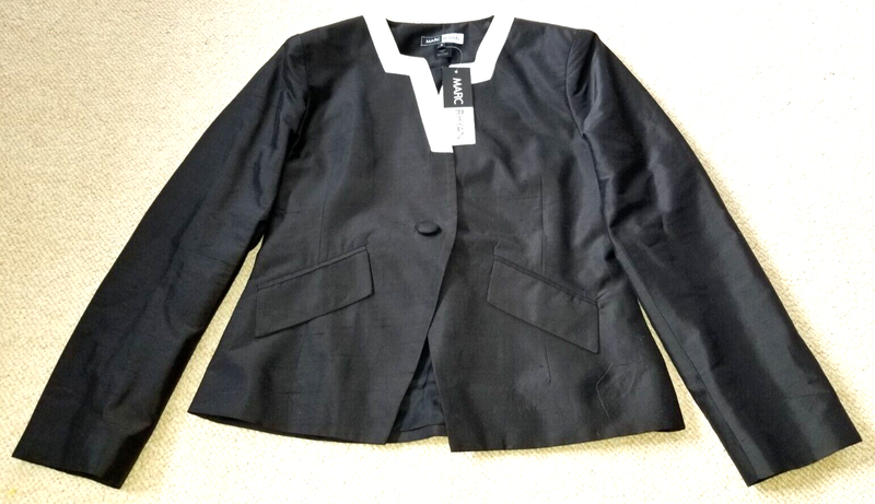 NWT $229 Womens Jacket-MARC RHYAN-black/white 100% silk "Art Deco" lined-8