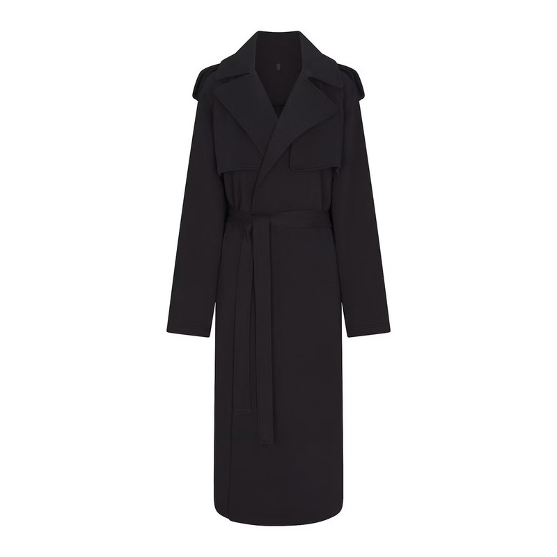 NWT $248 Skims Boyfriend Fleece Oversized Trench Coat In Washed Onyx Size:XS