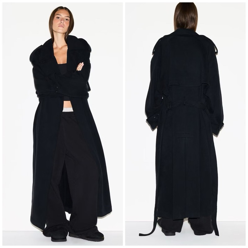 NWT $248 Skims Boyfriend Fleece Oversized Trench Coat In Washed Onyx Size:XS