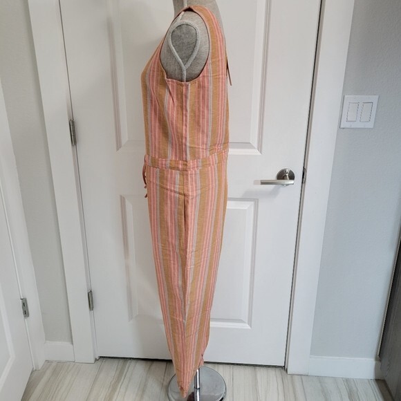 NWT $266 Anthropologie Drew Size S Salmon/Blue Striped Linen Blend Jumpsuit