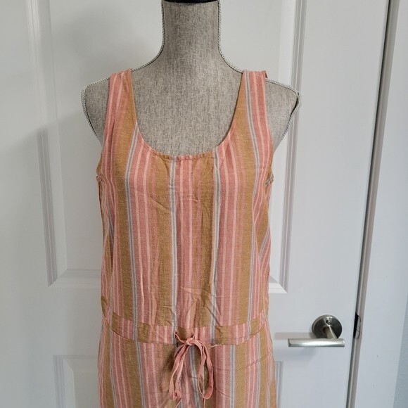 NWT $266 Anthropologie Drew Size S Salmon/Blue Striped Linen Blend Jumpsuit
