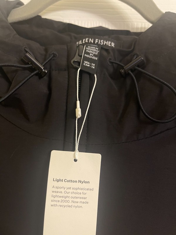 NWT $298 Eileen Fisher Organic Cotton/Nylon Black Hooded Coat 1X 2X 3X