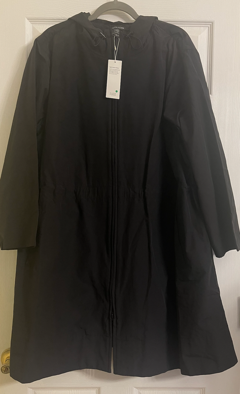 NWT $298 Eileen Fisher Organic Cotton/Nylon Black Hooded Coat 1X 2X 3X
