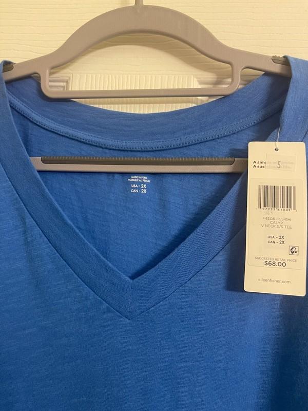 NWT $68 Eileen Fisher Calypso Organic Cotton Clubby Jersey V-Neck Tee 1X 2X 3X