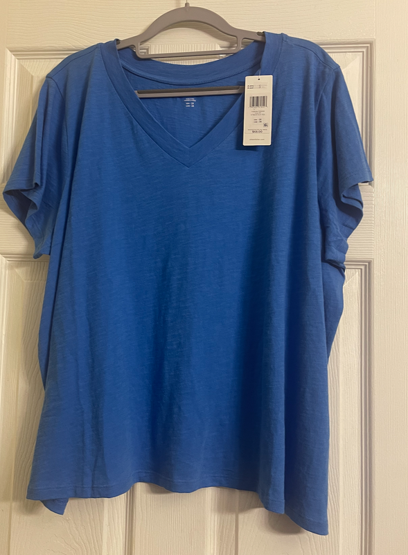 NWT $68 Eileen Fisher Calypso Organic Cotton Clubby Jersey V-Neck Tee 1X 2X 3X