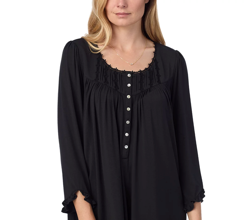 Nwt $70 Eileen West BLACK Modal/Spandex Long Sleeve 40" Long Waltz Nightgown XL