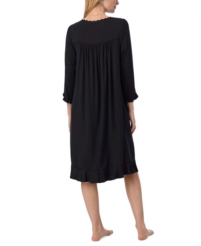 Nwt $70 Eileen West BLACK Modal/Spandex Long Sleeve 40" Long Waltz Nightgown XL