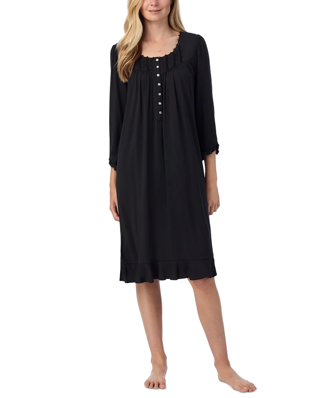 Nwt $70 Eileen West BLACK Modal/Spandex Long Sleeve 40" Long Waltz Nightgown XL
