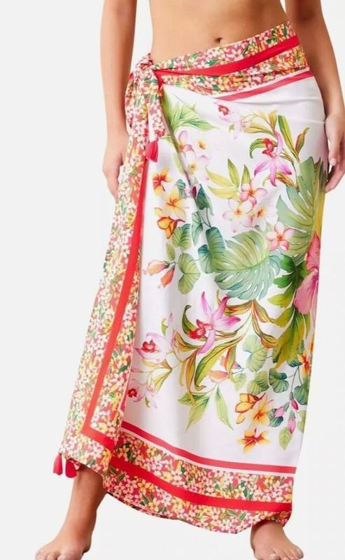 NWT $79.50 Tommy Bahama Island Cays White Flora Sarong Pareo Cover Up Dress O/S