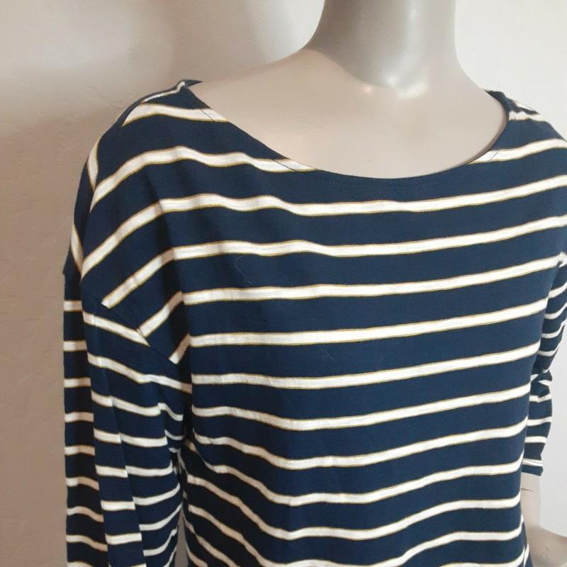 NWT A.N.A. Women's Blouse Blue Stripe Long Sleeve Round Neck $29