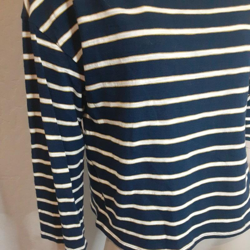 NWT A.N.A. Women's Blouse Blue Stripe Long Sleeve Round Neck $29