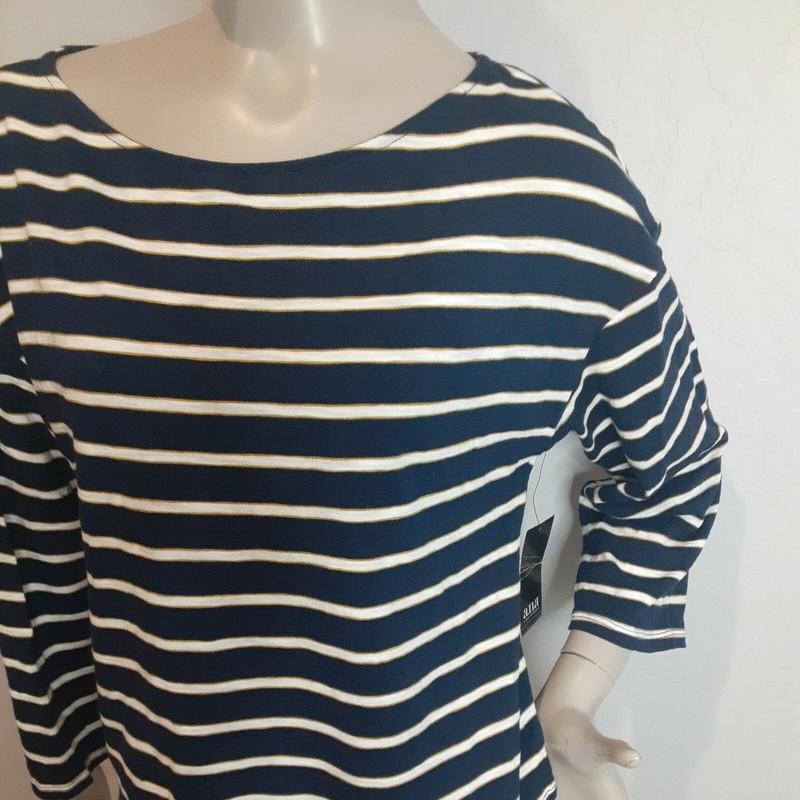 NWT A.N.A. Women's Blouse Blue Stripe Long Sleeve Round Neck $29