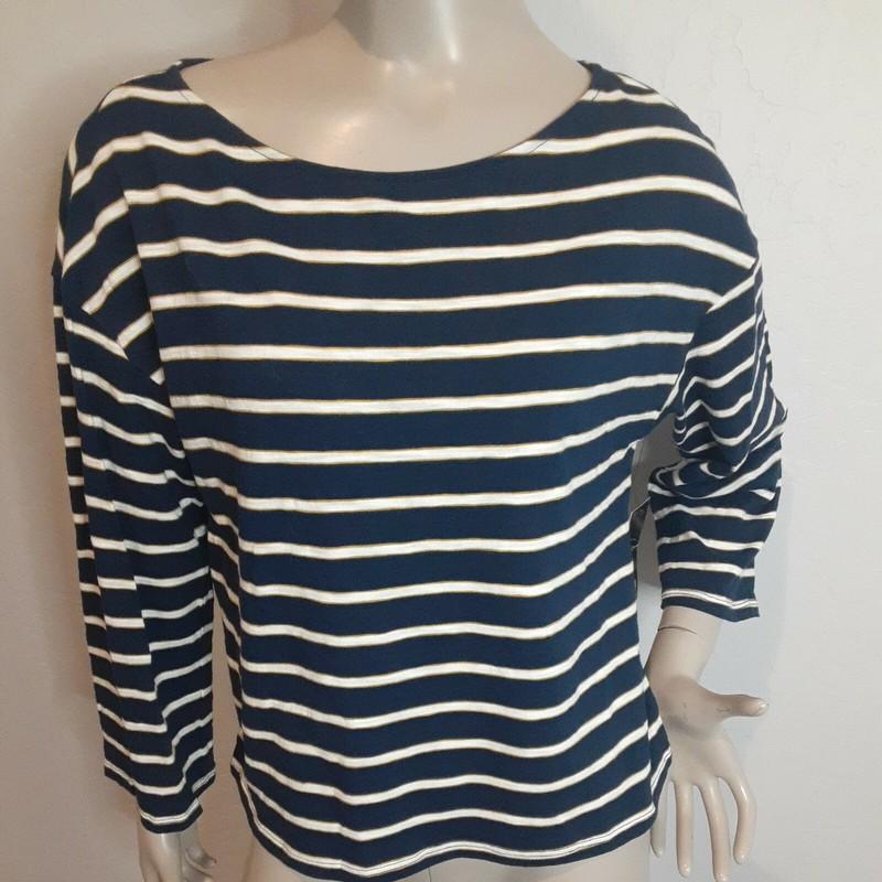 NWT A.N.A. Women's Blouse Blue Stripe Long Sleeve Round Neck $29