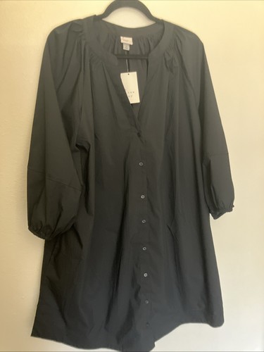 NWT A New Day Size 2 X Black Frt Button 3/4 Sleeves In Seam Pockets Dress