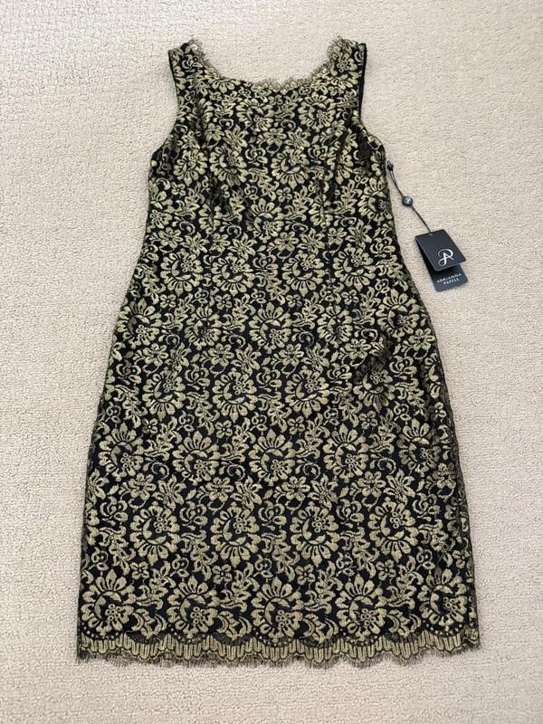 NWT Adrianna Papell Sleeveless Metallic Lace Black Dress Lined Size 2