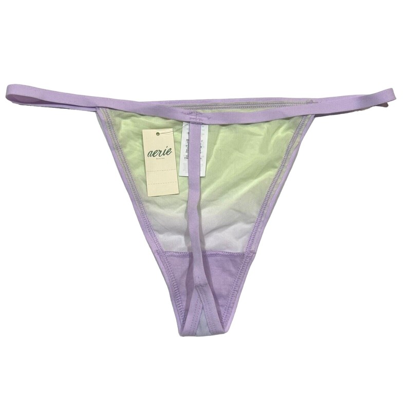 NWT AERIE Thong Sz M-L-XL Purple Green Mesh