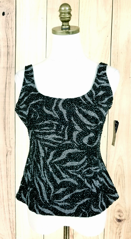NWT Alex Evenings 2 Piece Set MP Silver/Black Glam Tank And Jacket Glitter